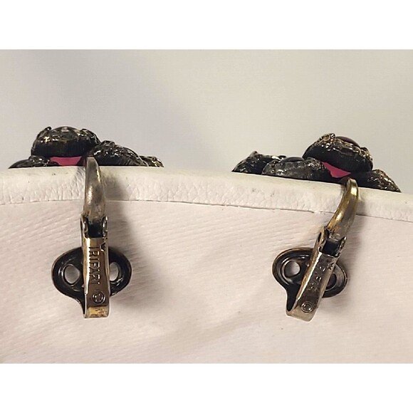 Crown Trifari Alfred Philippe ruby Cluster clip on Earrings Trifanium cabochon - Picture 5 of 8